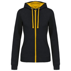 Kariban K467 - Ladies’ contrast hooded full zip sweatshirt Black / Yellow