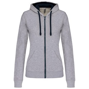 Kariban K467 - Ladies’ contrast hooded full zip sweatshirt Oxford Grey / Navy