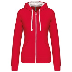 Kariban K467 - Ladies’ contrast hooded full zip sweatshirt Red / White