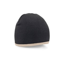 Beechfield BF44C - Two-tone beanie knitted hat Black/Stone