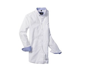 Russell Collection RU920M - MEN'S LONG SLEEVE TAILORED WASHED OXFORD SHIRT White/Oxford Blue