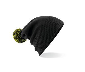 Beechfield BF450 - Beanie with Pompom Black/ Lime Green