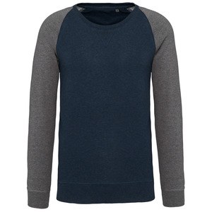 Kariban K491 - Men's organic two-tone round neck sweatshirt with raglan sleeves French Navy Heather / Grey Heather