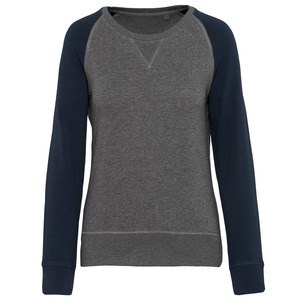 Kariban K492 - Women's organic two-tone round neck sweatshirt with raglan sleeves Grey Heather/ Navy