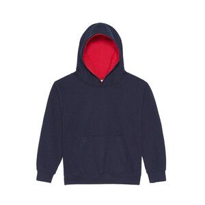 AWDIS JH03J - Children's sweatshirt with contrasting hood New French Navy / Fire Red