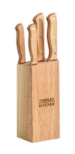 GiftRetail MO6308 - GOURMET 5 piece knife set in base Wood