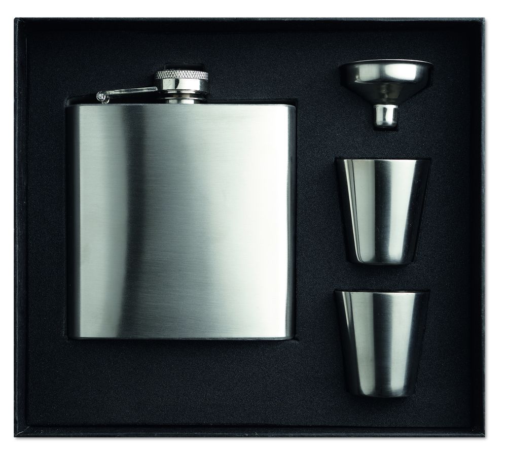 GiftRetail MO8321 - SLIMMY FLASK SET Slim hip flask w 2 cups set