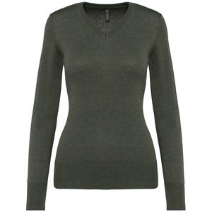 Kariban K966 - LADIES' V-NECK JUMPER Green Marble Heather