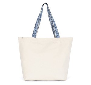 Kimood KINS118 - Large recycled flat bottom shopping bag Ecume / Ethnic Blue