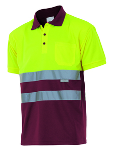 Velilla 173 - HV SS TWO-TONE POLO MAROON/HI-VIS YELLOW