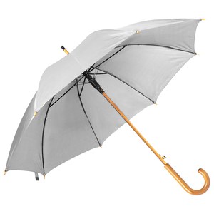 EgotierPro 39529 - Automatic Wooden Handle Umbrella, 190T Polyester CLOUDY White