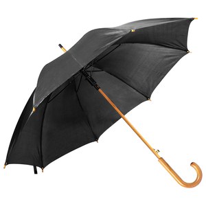 EgotierPro 39529 - Automatic Wooden Handle Umbrella, 190T Polyester CLOUDY Black