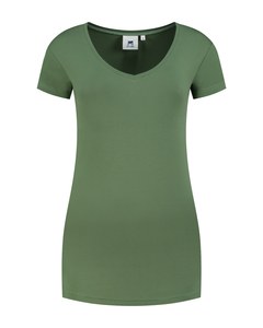 Lemon & Soda LEM1262 - T-shirt V-neck cot/elast SS for her Army Green