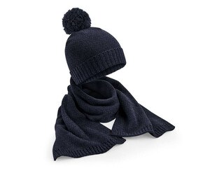 BEECHFIELD BF401 - KNITTED SCARF AND BEANIE GIFT SET Navy Fleck