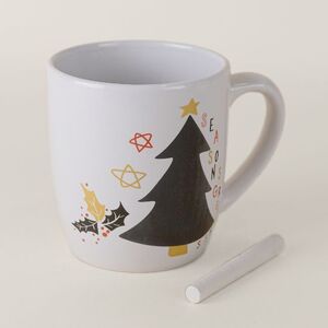 EgotierPro 38500 - White Ceramic Christmas Cup with Chalk GREETINGS