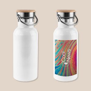 EgotierPro 50655 - Stainless Steel Bottle 500ml Bamboo Cap MILKY